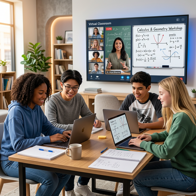 Estudiantes aprendiendo matemáticas virtualmente